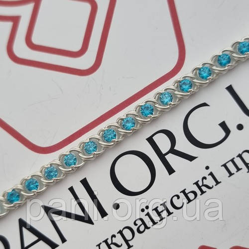 Браслет срібний з блакитними цирконами та плетінням Арабський Бісмарк 17.5 см