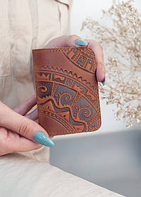 Обкладинка для ID паспорта шкіряна світло-коричнева з тисненням Чумацький Шлях | Обкладинка на права 4 відділи