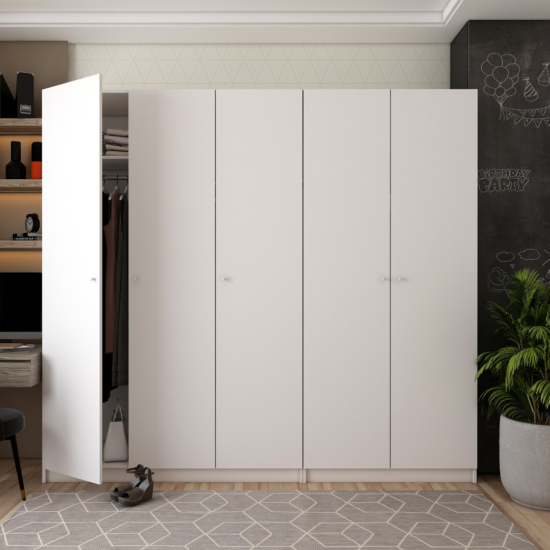 Біла шафа розпашна для одягу 225х48х204. Шафа без дзеркал Promo комплект Білий 2+3 ДСП, фото 1