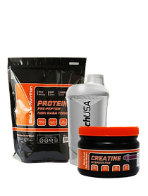 АКЦІЯ! НАБІР на м'язову массу "СтартPRO+" 2 кг протеіну, креатин + шейкер. Морозиво-Пломбір