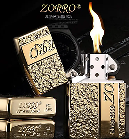 Запальничка бензинова золота ZORRO Ultimate Justice в жерстяній коробці