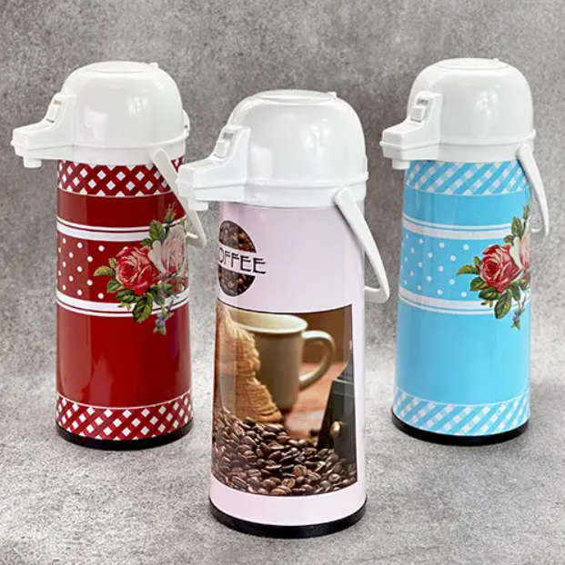 Термос 1,9 л помповий (насосний) з неіржавкої сталі зі скляною колбою Stenson МТ-4584, фото 1