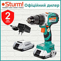 Аккумуляторный шуруповерт 20 В бесщеточный Sturm CD3220BL с реверсом, литиевый, с кейсом, 2 аккумулятора