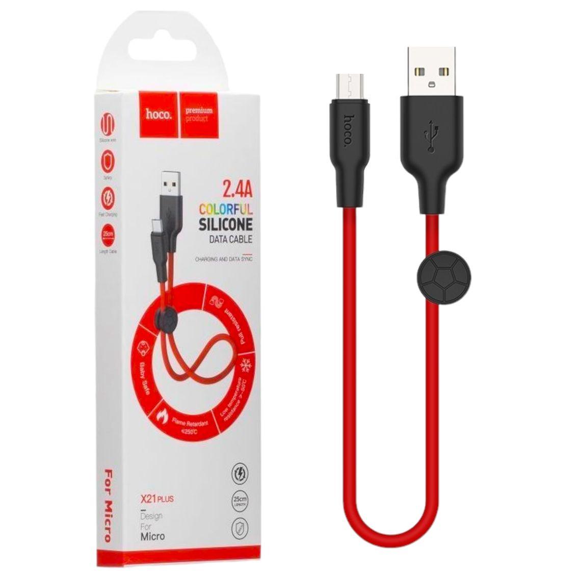 Кабель USB-Micro Hoco X21 (2.4А) 0,25м чорно-червоний