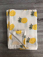 Одеяло Муслин льняное детское легкое 135*105 см, пеленка простынь хлопок, муслиновое натуральное летнее ананасы