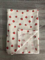 Одеяло Муслин льняное детское легкое 135*105 см, пеленка простынь хлопок, муслиновое натуральное летнее клубнички