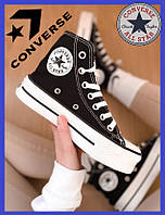 Кеды высокие Converse женские на высокой подошве, Кеды конверс черные высокие на платформе 36-40 размер