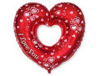 Шар фольгированный (69*88 СМ) Фигура, Сердце в сердце (с рисунком), Красный, 1 шт. в упак. Flexmetal