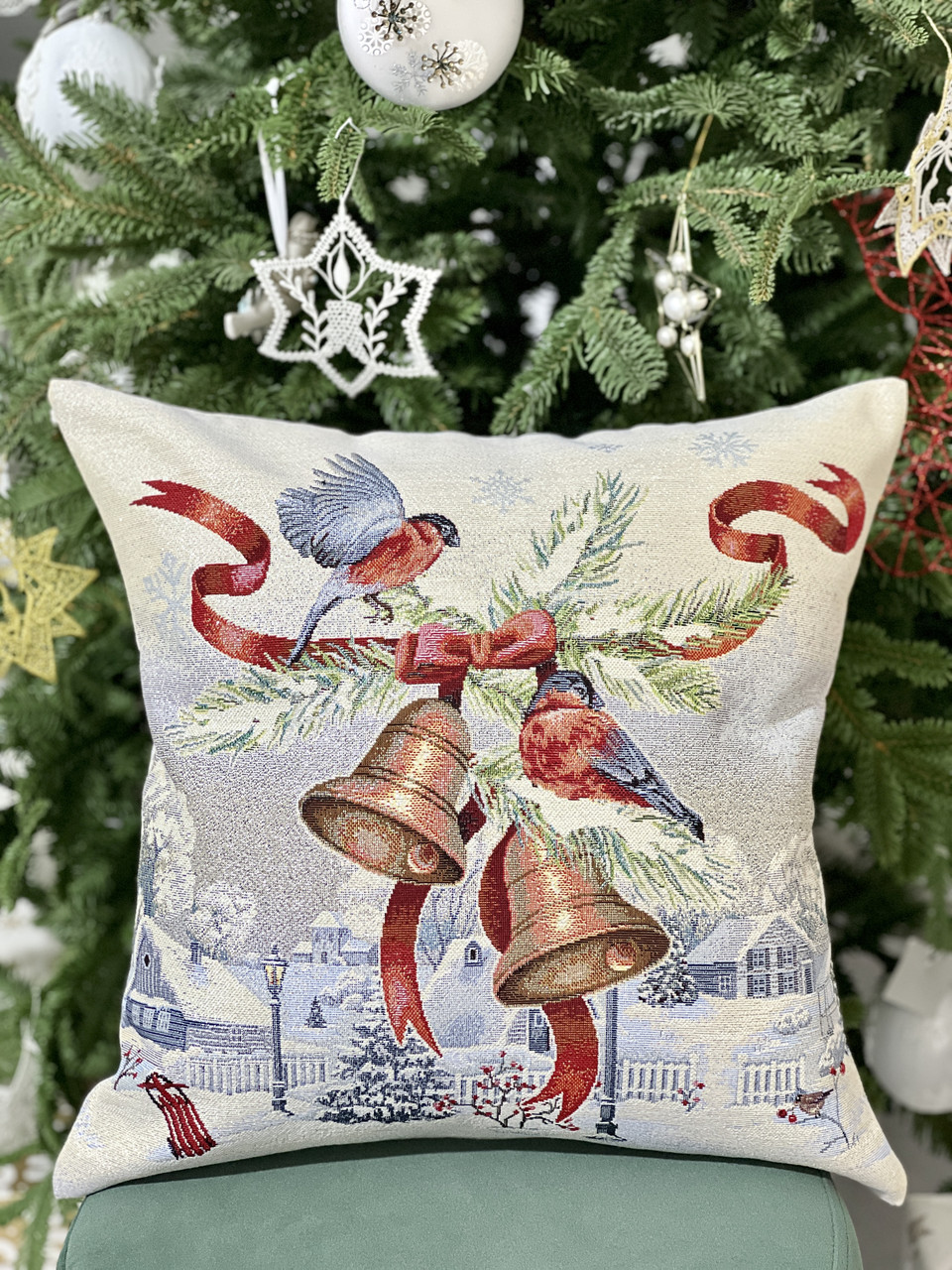 Декоративна наволочка Новорічна 45х45 см, гобелен, фото 1