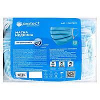 Маска медицинская бело-голубая Protect 50шт/уп.