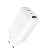 Зарядный блок GAN 65W 2 USB Type C + 1 USB, зарядка для телефона, ноутбука, блок питания, быстрая зарядка, pd