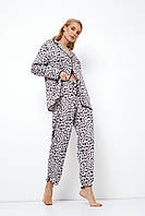 Женская пижама c леопардовым принтом рубашка и брюки Aruelle Valencia pajama long grey