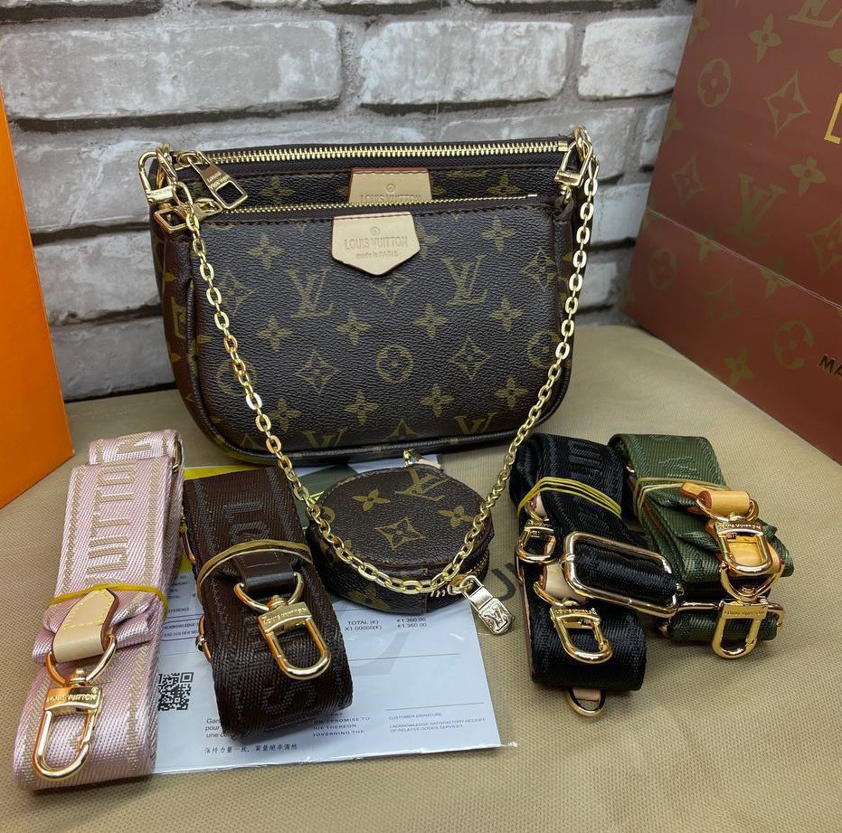 Жіноча сумка Louis Vuitton, 3 в 1, тканинний ремінь, ремінь на вибір, 24*16 см/19*12 см, 931102, фото 1