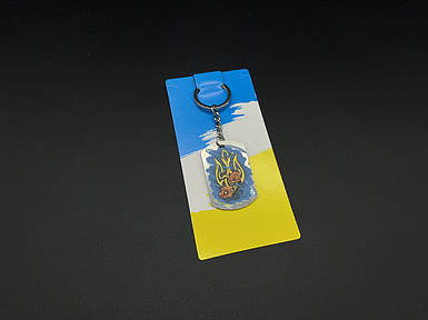 Брелок металевий з УФ-друком. Тризуб "Маки" 50х30мм.