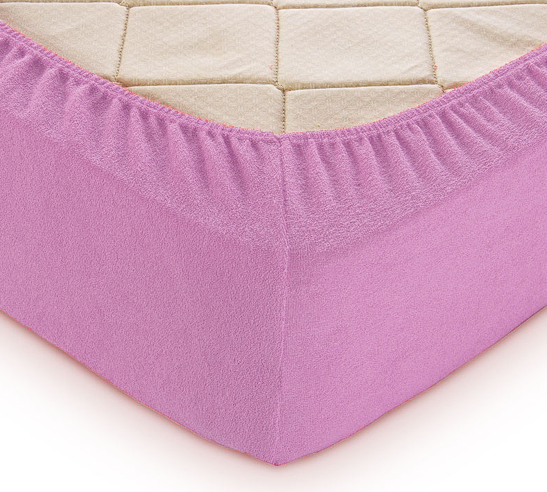 Простирадла на резинці однотонні 180х200 махрові зносостійкі, натяжні простирадла каура якісне Рожевий, фото 1