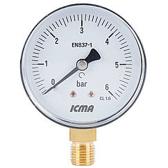 Манометр для тиску води ICMA 244 на 6 бар з нижнім підключенням 1/4" Ø63 мм 91244AB06