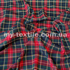Костюмна (брючна) тканина принт клітинка Червоний с зеленим