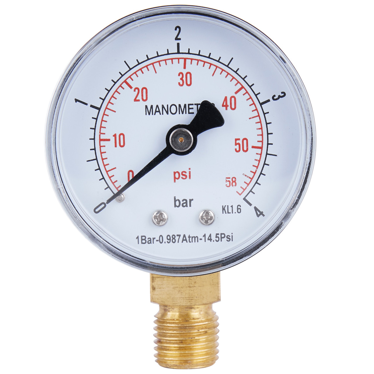 Манометр для тиску води SANDIPLUS на 4 бар з нижнім підключенням 1/4" Ø50 мм SD1704B, фото 1