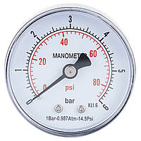 Манометр давления воды SANDIPLUS на 6 бар с задним подключением 1/4" Ø50 мм SD1716B