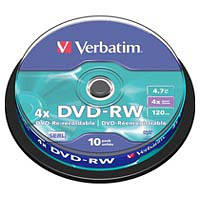 Диск DVD-RW 10 Cake Verbatim 4.7GB, 4x (43552) (код 186753)