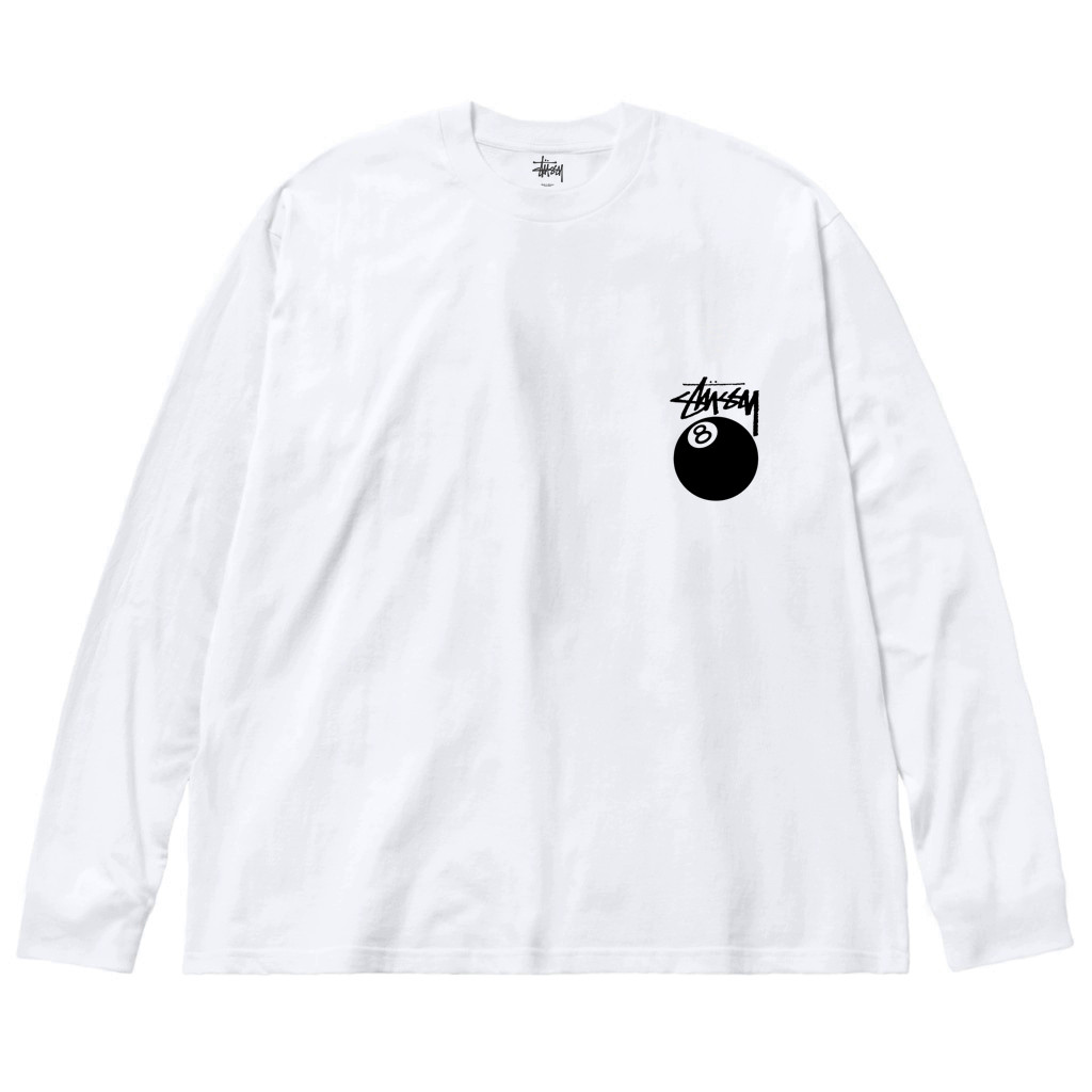 Білий лонгслів Stussy 8 Ball Logo унісекс Стуссі Стассі Куля