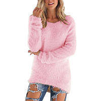 Мягкий тонкий пушистый женский свитер ( пуловер) розовый и черный