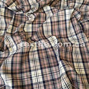 Костюмна (брючна) тканина принт клітинка Бежевий з рожевим