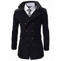 Двубортное тонкое мужское пальто с длинным рукавом, Пальто весна осень мужское черный, M
