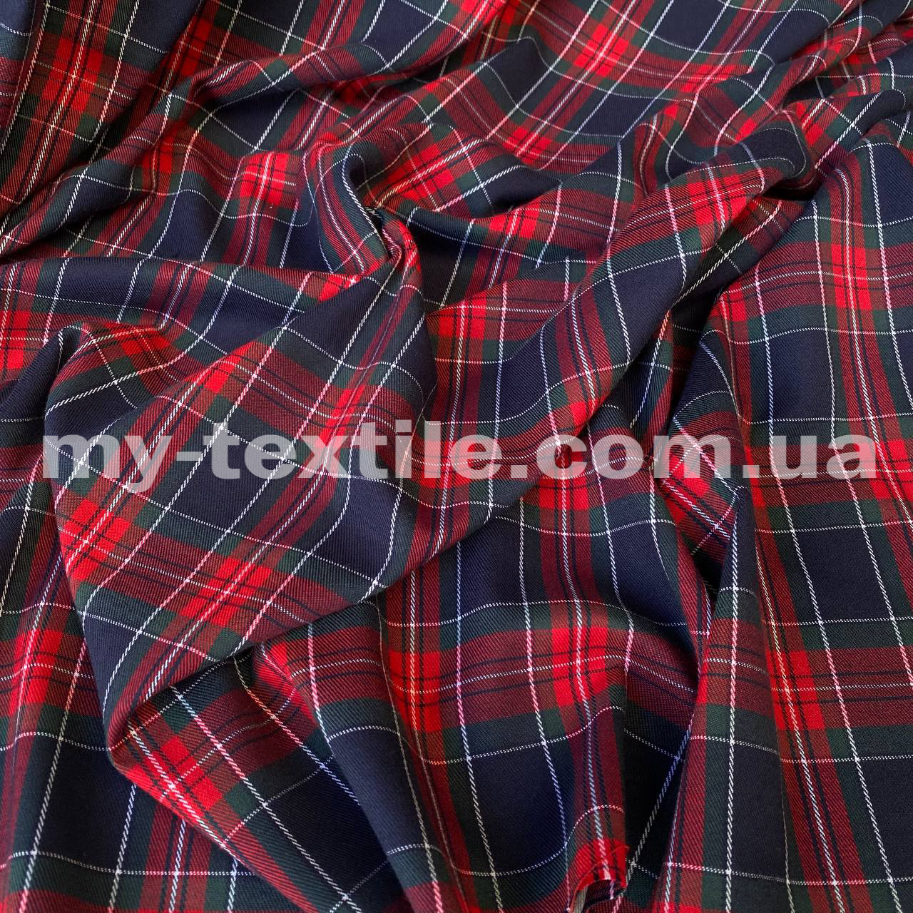 Костюмна (брючна) тканина принт клітинка Червоний з сірим, фото 1
