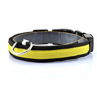 Світний нашийник світлодіодний USB нейлоновий для собак S 45 см Жовтий