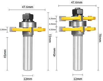 Комплект фрез СВ-45 для дерева для зрощування пари 2 штуки (тато мама) — хвостовик 12 мм