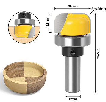Фреза АВ-12 для дерева пазова напівкругла з підшипником (для виготовлення підносів чаш мисок) — хвостовик 12 мм