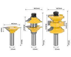 Комплект фрез СВ-84 для дерева для дверного обв'язування, 3 штуки (дверні рамки, зрощування, з'єднання)