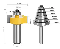 Фреза СА-71 для дерева четвертна (для вибірки чверті) 2 леза, змінні підшипники 6 шт. — хвостовик 12 мм