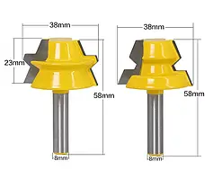 Комплект фрез СА-51 для дерева для кутового зрощування пари 2 штуки (бочкові, фальшбрус) — хвостовик 8 мм