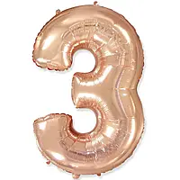 Фольгована повітряна куля Flexmetal Цифра три металік рожеве золото, 14" 36 см