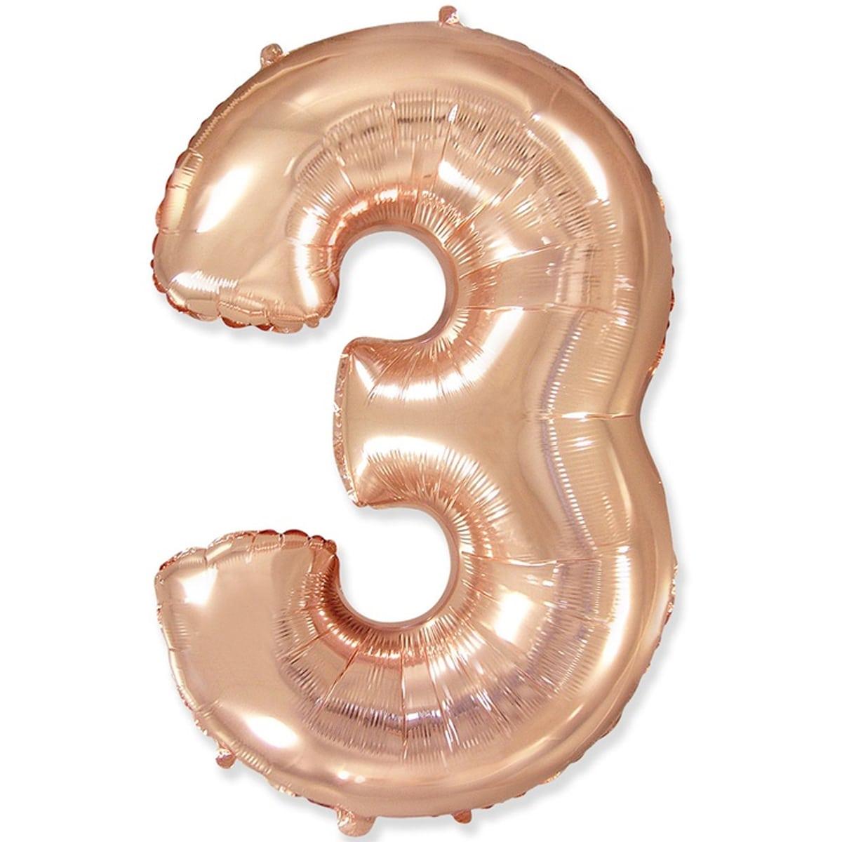 Фольгована повітряна куля Flexmetal Цифра три металік рожеве золото, 14" 36 см