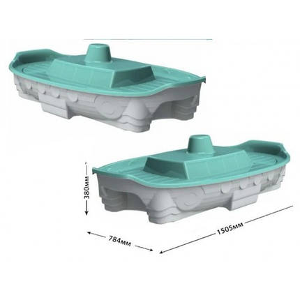 Пісочниця Кораблик з кришкою та сидіннями 03355/4 р.1505*784*380 мм.СІРО-БЮРОЗОВА DOLONI, фото 1
