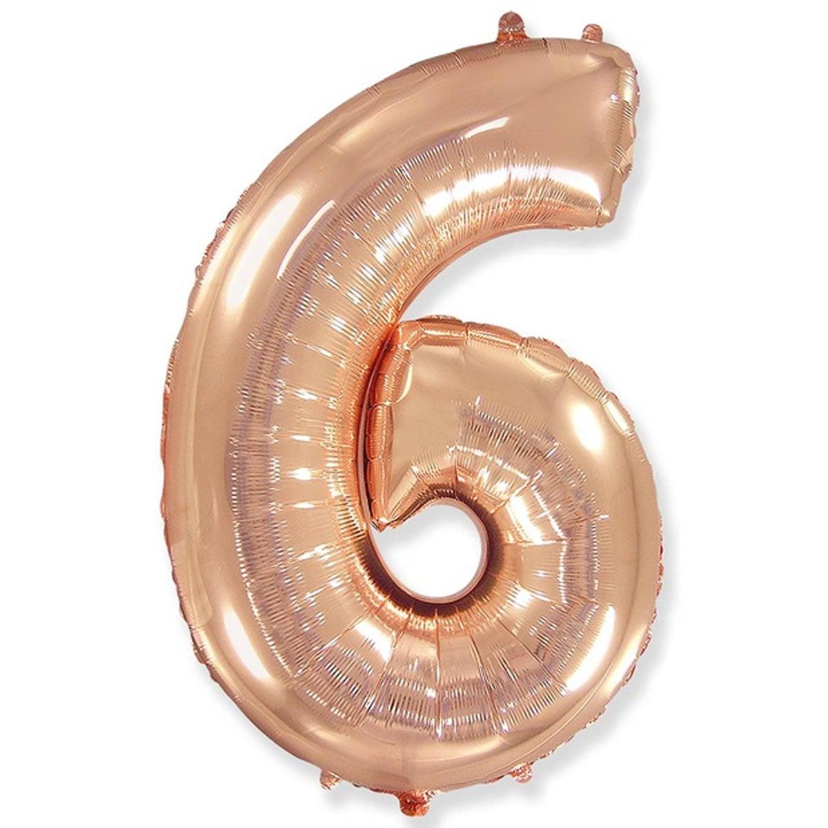 Фольгована повітряна куля Flexmetal Цифра шість металік рожеве золото, 14" 36 см