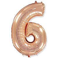 Фольгована повітряна куля Flexmetal Цифра шість металік рожеве золото, 14" 36 см