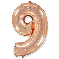 Фольгована повітряна куля Flexmetal Цифра дев'ять металік рожеве золото, 14" 36 см