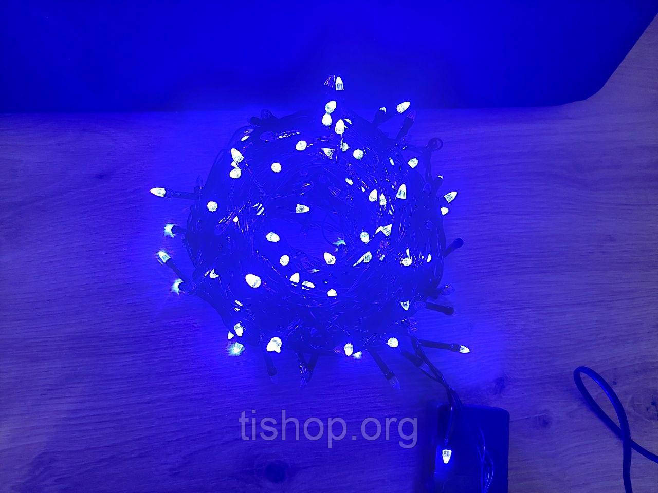 Новогодняя гирлянда КОНУС 100 LED, синий (черный провод) - фото 3 - id-p1497210168