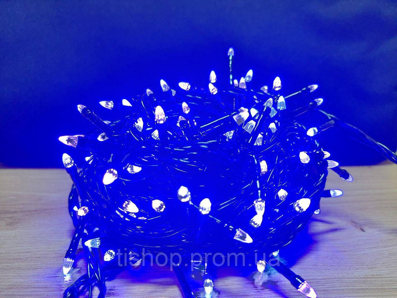 Новогодняя гирлянда КОНУС 100 LED, синий (черный провод) - фото 2 - id-p1497210168