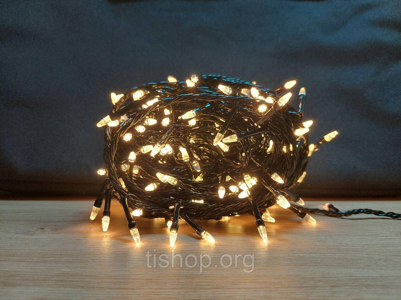 Новогодняя Конус-гирлянда 100 led черный провод. теплая-белая - фото 2 - id-p1497210169