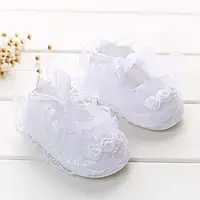 Детские пинетки туфельки с цветами из ткани - для малышей 11.5 см, Білий