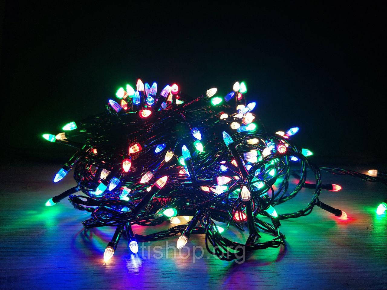 Новогодняя Гирлянда КОНУС 300 LED, мульти (черный провод) - фото 1 - id-p1497210175