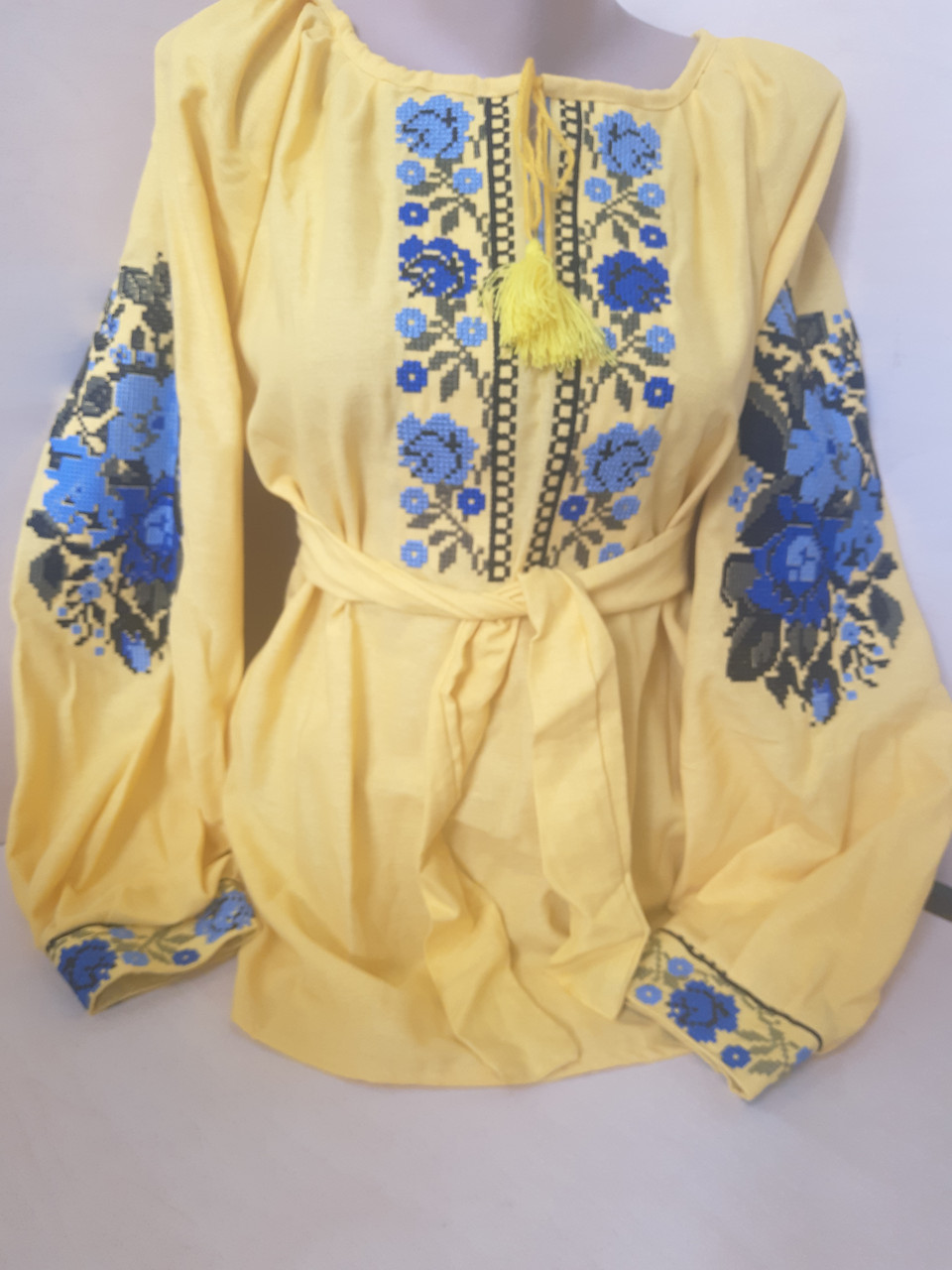 Сорочка вишиванка Жіноча льон жовта з поясом Для пари р.42 - 60