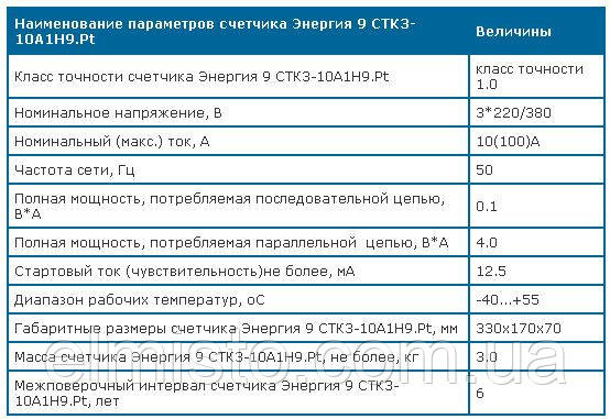 Трехфазный бытовой электронный многотарифный электросчетчик Энергия 9 СТК3-10A1H9Pt​ Телекарт Прибор активной энергии А+  прямого четырехпроводного включения по току и напряжению 380В 10-100 А класс точности 1,0