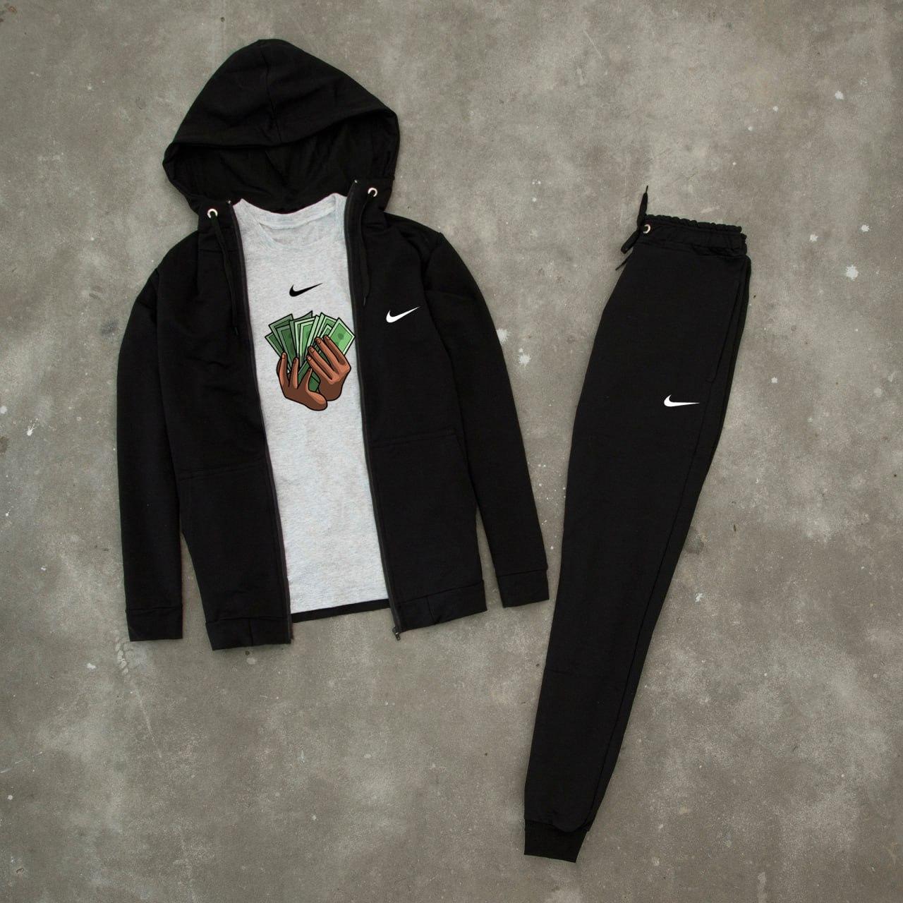 Комплект чоловічий зіппер штани футболка Nike money костюм весняний осінній найк чорний, фото 1