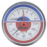 Термоманометр ICMA 259 на 6 бар с задним подключением 1/2" корпус Ø80 мм 120°C 91259AD06120